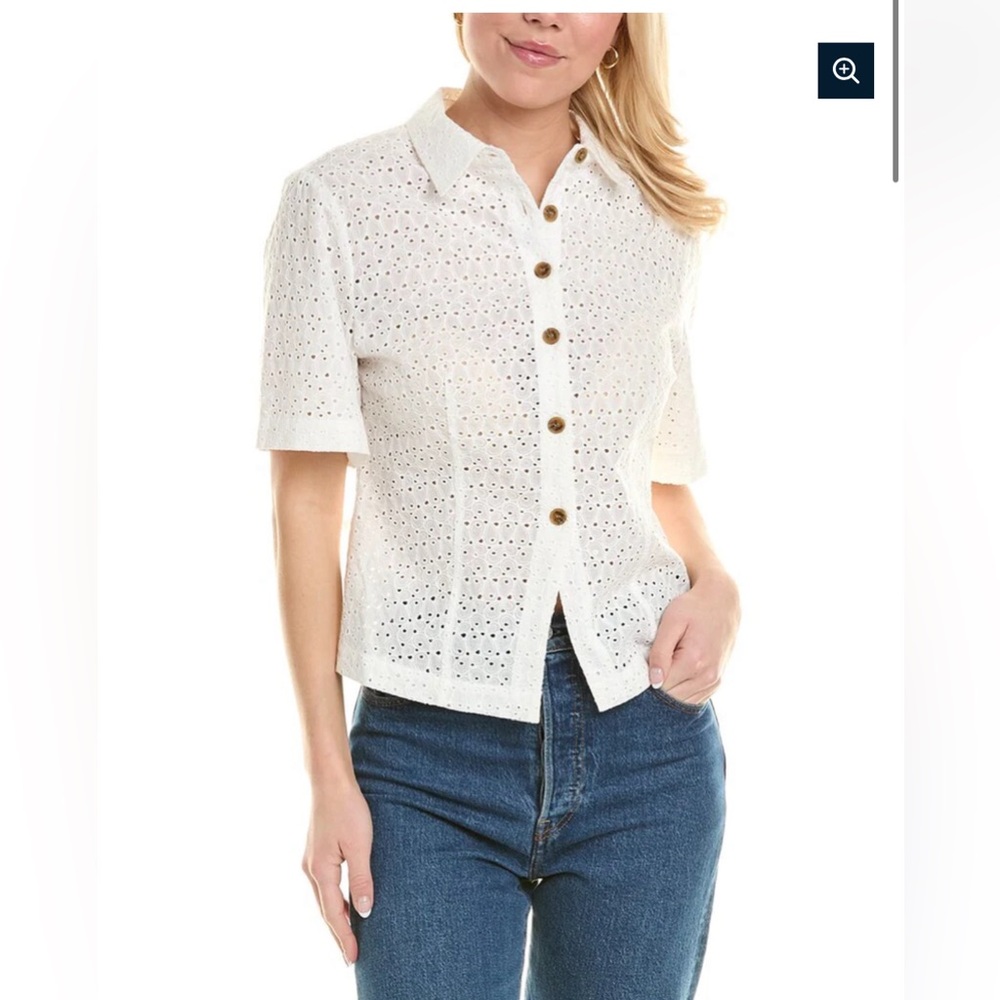 Rebecca Taylor Women's Lea‎ Eyelet Short Sleeve Blouse Size 6